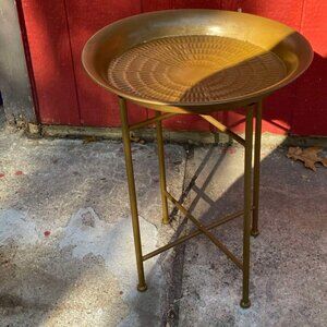 Mahdavi Round Hammered Metal Tray End Table, Dark Gold